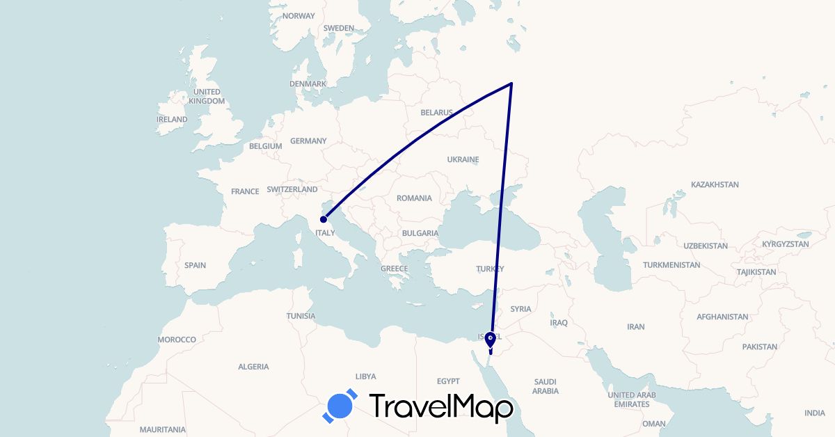 TravelMap itinerary: driving in Israel, Italy, Jordan, Russia, San Marino (Asia, Europe)